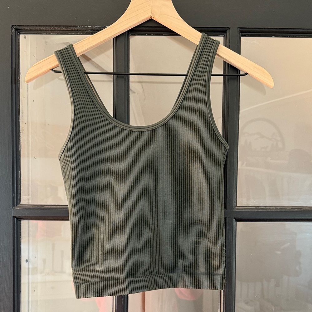 A New Day Dark Green Ribbed Crop Tank Top